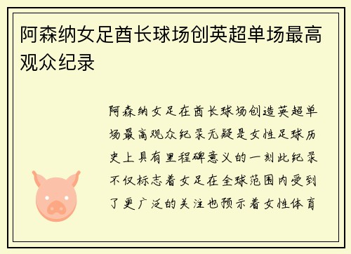 阿森纳女足酋长球场创英超单场最高观众纪录 阿森纳女足酋长球场创英超单场最高观众纪录